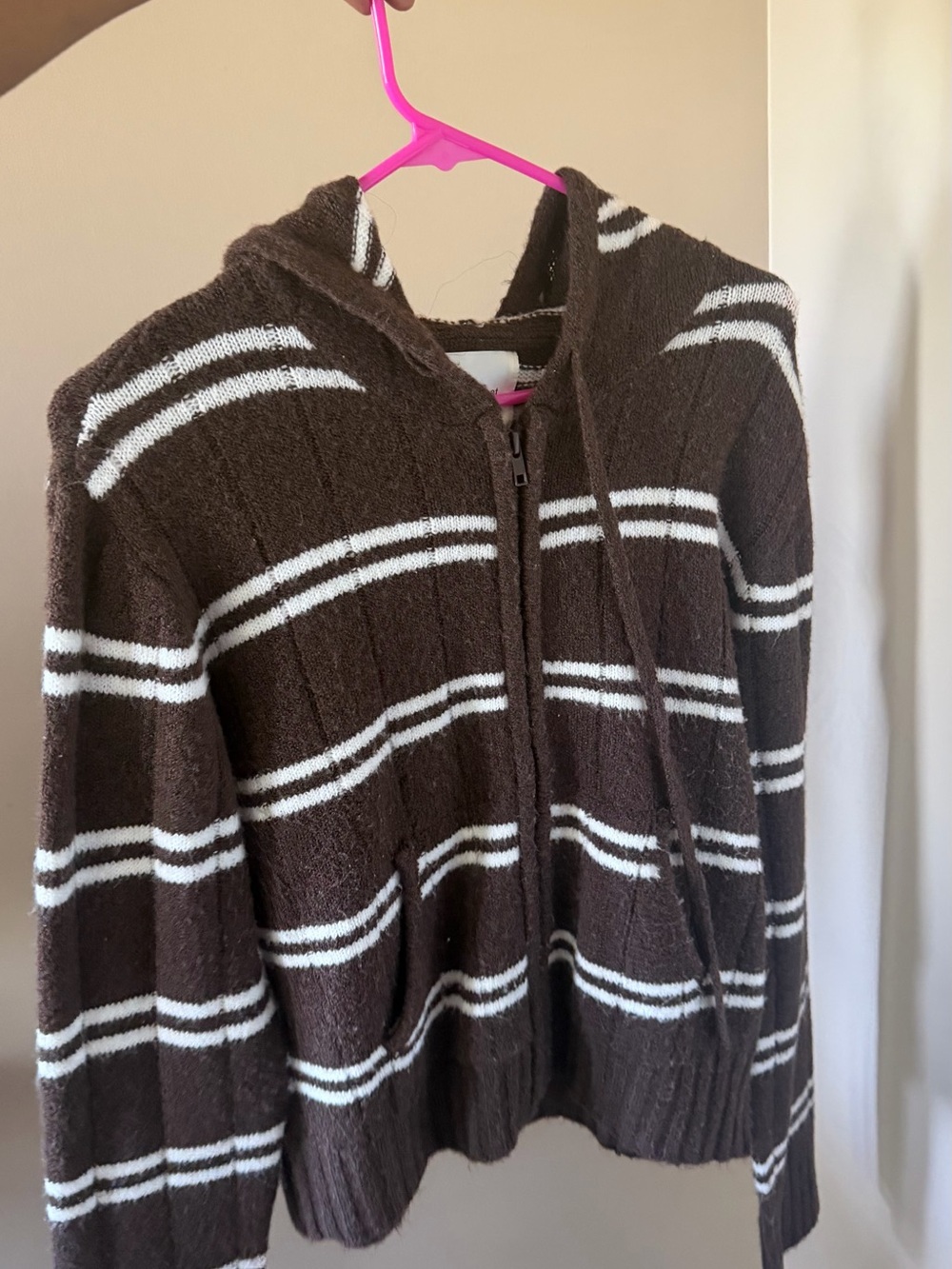 Fashion Nova Striped Life Zip Front Hoodie - Brown Combo